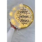 ZEYMERADE Beyaz Ledli Şeffaf Gelin Tefi 32cm 3d Çiçek Parlak Taşlı Düğün Kına Nedime Bride Parti Defi
