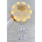 ZEYMERADE Beyaz Ledli Şeffaf Kaligrafi Gelin Tefi 32cm Vip Güpürlü Ve 3d Çiçek Düğün Kına Nedime Bride Parti