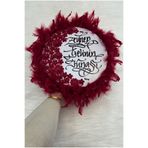 ZEYMERADE Bordo Gelin Tefi 32cm, Çiçekli Parlak Taşlı Ve Tüylü, Düğün Kına Sünnet Nedime Bride Parti Defi