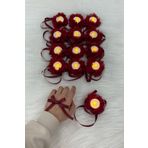 ZEYMERADE Bordo Ledli Kına El Mumu, Tealight Mum Pilli 6 Adet, Sünnet, Led Işıklı, Düğün, Nedime, Bride