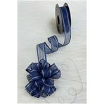 ZEYMERADE Çekmeli Şifon Kurdele Lacivert Gümüş Sim 2,5cm 20mt, Gelin, Bohça, Çeyiz, Nişan, Hediye, Süsleme