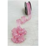 ZEYMERADE Çekmeli Şifon Kurdele Pembe Gold Sim 2,5cm 20mt, Gelin, Bohça, Çeyiz, Nişan, Hediye, Süsleme