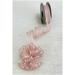 ZEYMERADE Çekmeli Şifon Kurdele Toz Pembe Gold Sim 2,5cm 20mt, Gelin, Bohça, Çeyiz, Nişan, Hediye, Süsleme