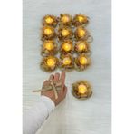 ZEYMERADE Gold Ledli Kına El Mumu, Düğün, Nedime, Bride, Sünnet, Led Işıklı, Tealight Mum Pilli 12 Adet