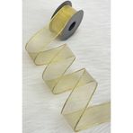 ZEYMERADE Gold Simli Şifon Kurdele 4 cm 20 mt, Gelin, Damat, Bohça, Nişan, Çeyiz, Özel Gün, Hediye, Süsleme
