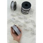 ZEYMERADE Gümüş Simli Şifon Kurdele 2,5 cm 20 mt, Gelin, Damat, Bohça, Nişan, Çeyiz, Özel Gün, Hediye, Süsleme