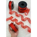 ZEYMERADE Kırmızı Hilton Çizgili Şifon Kurdele 2,5 cm 20 mt, Gelin, Damat, Bohça, Nişan, Çeyiz, Hediye Süsleme