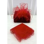 ZEYMERADE Kırmızı Süsleme Tülü Overlok Kenar, Bohça Çeyiz Gelin Damat Nişan Nikah Valiz Hediye Süsü 100x100cm
