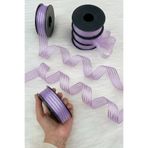 ZEYMERADE Lila Hilton Çizgili Şifon Kurdele 2,5 cm 20 mt, Gelin, Bohça, Nişan, Çeyiz, Hediye, Nikah, Süsleme