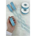 ZEYMERADE Organze Tül Kurdele Mavi 2 cm 22 mt, Gelin, Bohça, Nişan, Çeyiz, Hediye, Paketleme, Süsleme, Nikah