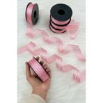 ZEYMERADE Pembe Hilton Çizgili Şifon Kurdele 2,5 cm 20 mt, Gelin, Bohça, Nişan, Çeyiz, Hediye, Parti, Süsleme