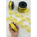 ZEYMERADE Sarı Hilton Çizgili Şifon Kurdele 2,5 cm 20 mt, Gelin, Bohça, Nişan, Çeyiz, Hediye, Nikah, Süsleme