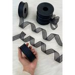 ZEYMERADE Siyah Hilton Çizgili Şifon Kurdele 2,5 cm 20 mt, Gelin, Bohça, Nişan, Çeyiz, Hediye, Nikah, Süsleme