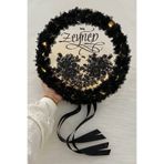 ZEYMERADE Siyah Ledli Şeffaf Kaligrafi Gelin Tefi 32cm Vip Güpürlü Ve 3d Çiçek Düğün Kına Nedime Bride Parti