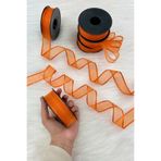 ZEYMERADE Turuncu Şifon Kurdele 2,5 cm 20 mt, Gelin, Damat, Bohça, Nişan, Çeyiz, Özel Gün, Hediye, Süsleme