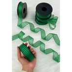 ZEYMERADE Zümrüt Yeşili Hilton Çizgili Şifon Kurdele 2,5 cm 20 mt, Gelin, Bohça, Nişan, Çeyiz, Hediye, Süsleme