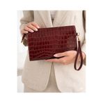 Zeyne Zyn09 Kadın Bordo Kroko Desenli Rugan Portföy Çanta - Şık Bilek Askılı Clutch