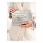 Zeyne Zyn09 Kadın Gümüş Kroko Desenli Rugan Portföy Çanta - Şık Bilek Askılı Clutch