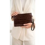 Zeyne Zyn09 Kadın Kahverengi Kroko Rugan Portföy Çanta - Şık Bilek Askılı Clutch