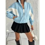Zeynep Öykü Style Kadın3 Iplik Içi Şardonlu Garnili Oversize Kalıp Hırka Eşofman Üstü Sweatshirt - Mavi