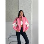 Zeynep Öykü Style Kadın3 Iplik Içi Şardonlu Garnili Oversize Kalıp Hırka Eşofman Üstü Sweatshirt - Pembe