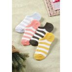 Zeynep Tekstil 4 Çift Kadın Çizgili Kısa Çorap | Extra Soft Unisex Pamuklu Patik Çorap - Standart - Renkli