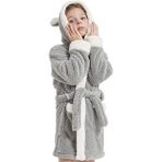 Zeynep Tekstil Bunny Kapşonlu Unisex Wellsoft Çocuk Peluş Sabahlık | Bornoz Gri-4-5