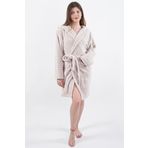 Zeynep Tekstil Comfy | Kapşonlu Wellsoft Peluş Bornoz Sabahlık | Robdeşambr Kadın Bornoz Krem 153-99-1520-11
