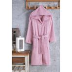 Zeynep Tekstil Pamuklu Kapşonlu Genç Bornoz Unisex Garson Boy Bornoz - 9 - 10 Yaş - Pudra
