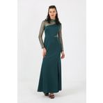 zeynep zehra Kadın Giyim Abiye Moda Yırtmaçlı Balık Simli Uzun Abiye Elbise Zümrüt