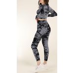 Zeynos Giyim Dikişsiz Push-up Toparlayıcı Batik Desen Spor Tayt Takımı Gri S-M