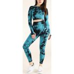 Zeynos Giyim Dikişsiz Push-up Toparlayıcı Batik Desen Spor Tayt Takımı Mavi S-M