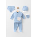 Zeynuko Bebek Koala Desenli %100 Pamuk 5'li 0-3 Ay Yenidoğan Hastane Çıkışı Zıbın Seti - 0 - 3 Ay - Mavi
