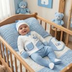 Zeynuko Erkek Bebek Raporlu Afacan Ayılı 5'li Yenidoğan Hastane Çıkışı Zıbın Seti - 0 - 3 Ay - 01-Mavi