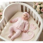 Zeynuko Kız Bebek Dantel Fiyonklu 0-3 Ay 5'li Yenidoğan Hastane Çıkışı Zıbın Seti - 0 - 3 Ay - Pembe