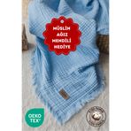 ZEYPBA % 100 Pamuk 4 Katlı Müslin Bebe Mavi (Bebek & Çocuk İçin) 110x110cm
