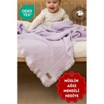 ZEYPBA % 100 Pamuk 4 Katlı Müslin Örtü Lila 110x110 cm (Bebek & Çocuk İçin)