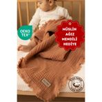 ZEYPBA % 100 Pamuk 4 Katlı Müslin Örtü Mocha Mousse 110x110 cm (Bebek & Çocuk İçin) Püsküllü