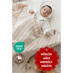 ZEYPBA 4 Katlı Müslin Örtü Lila Çizgili 110x110 cm (Bebek & Çocuk İçin) % 100 Pamuk