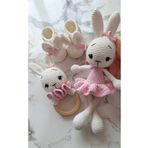 Zey's Amigurumi Amigurumi yenidoğan hediyelik set balerin tavşan patik uyku arkadaşı ve çıngırak