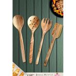 Zeytin Ağacı Ahşap Tahta Kaşık Çatal Kevgir Spatula Seti ( Zeytin Ağacı) Ağaç Kaşık 4 Lü Set