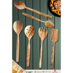 Zeytin Ağacı Ahşap Tahta Kaşık Çatal Kevgir Spatula Seti (Zeytin Ağacı) Ağaç Kaşık 6 Lı Set Zeytn-052