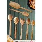 Zeytin Ağacı Ahşap Tahta Kaşık Çatal Kevgir Spatula Seti ( Zeytin Ağacı) Ağaç Kaşık 7 Li Set