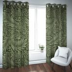 Zeytin Yeşili Perdeler - Vintage Çiftlik Evi Bitki Yaprakları Pencere Bakım Seti, 2 Panel, 107x214 cm - Ev için Klasik Stil Yatak Odası Dekoru