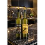 Zeytinyağı ve Ayçiçek Yağı Şişesi Seti, Altın Etiket ve Yağdanlık Aparatlı, 750 ml, 2 Adet, Yeşil Cam Şişe (Standsız, Altın)