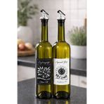 Zeytinyağı ve Ayçiçek Yağı Şişesi Seti, Beyaz Etiket ve Yağdanlık Aparatlı, 750 ml, 2 Adet, Yeşil Cam Şişe (Standsız, Gri)