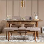 ZEYTUNHOME Palermo Benchli Mutfak Masa Takımı - Modern Ahşap Tasarım, Kolay Montajlı, Sağlam ve Şık Mutfak & Salon Masası, Açılır Yemek Masası (CEVİZ TAŞ)