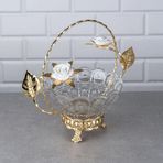 Zeyve Porselen Güllü Kristal Cam Sepet Şekerlik - Lüks Sunumluk 21x23x14 cm