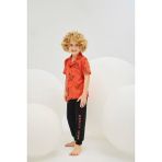 Zeyzey 8787 Erkek Ç. Baskılı Düğmeli Pijama Takım - Kırmızı - 3 - 4 Yaş