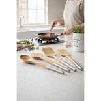 zezedesing 4'lü Lüks Bambu ve Paslanmaz Metal Saplı Mutfak Servis Seti - Spatula Kaşık Kevgir Seti 32 cm
